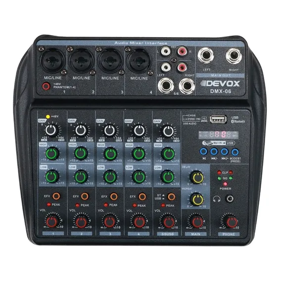 Mesa Som Mixer Dmx-06 6 Canais Bluetooth Phantom Efeito Efx Bivolt 127v - 220v Foto 1