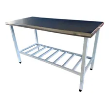 Mesa Tampo Inox Estrutura Ep贸xi 120x70 Grade Canto Arredonda Foto mini 1