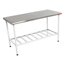 Mesa Tampo Inox Estrutura Ep贸xi 120x70 Grade Canto Arredonda Foto mini 2