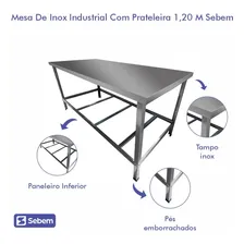 Mesa Tampo Inox Industrial Para Açougue Padaria Com Prateleira 1,2 Metro Sebem Foto mini  3