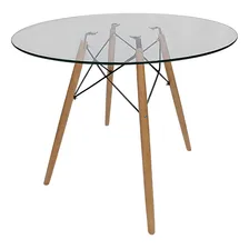 Mesa Vidro 6mm Redonda 70cm Eiffel Charles Eames Pé Madeira Cru Eucalipto JT HOME Foto mini 1