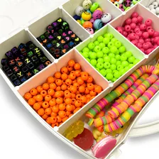 Miçangas Para Pulseira Infantil Bolinhas Letras Neon Maleta Cor Miçangas Coloridas Foto mini  3