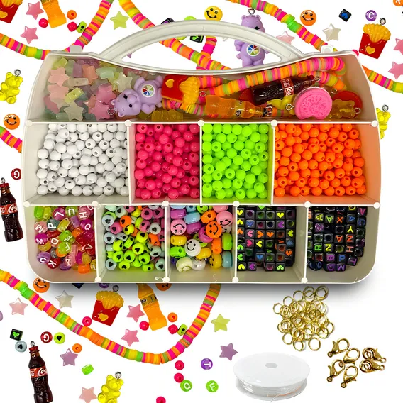 Miçangas Para Pulseira Infantil Bolinhas Letras Neon Maleta Cor Miçangas Coloridas Foto 1