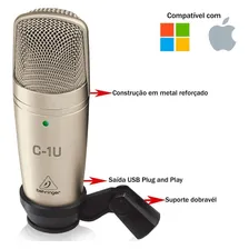Microfone Behringer USB CONDENSER MICROPHONE C-1U Condensador Cardioide cor dourado Foto mini  3