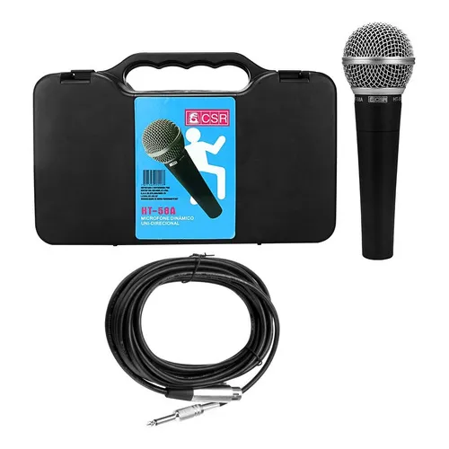 Microfone Csr Ht58a Dinâmico Vocal Profissional Estojo Cabo Cor Preto Foto 1