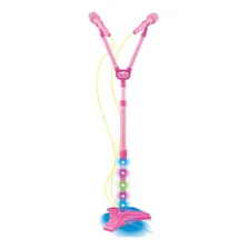 Microfone Duplo C/pedestal E Luz Infantil Mp3 Dm Toys Rosa Foto mini  3