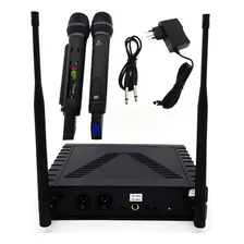 Microfone Duplo Sem Fio Profissional Wi-fi Cabo P10xp10 Ku32 Cor Preto Foto mini 4