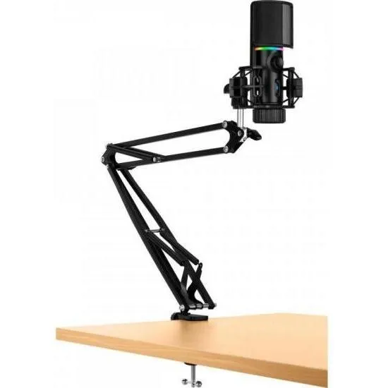 Microfone Gamer Rgb Mic Arm C/ Braço Flex Preto Streamplify Foto 1