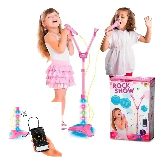 Microfone Infantil C/ Pedestal Conecta Celular C/ Luz Som Foto 1