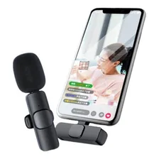 Microfone Lapela Celular iPhone Android Tipoc Sem Fio Duplo Cor Microfone Lapela celular Preto Foto mini 1