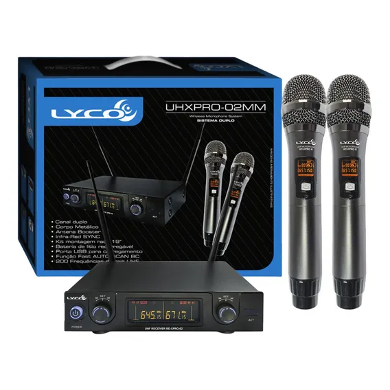 Microfone Lyco Uhxpro-02mm Uhf Sem Fio Duplo Lcd Com Maleta Foto 1
