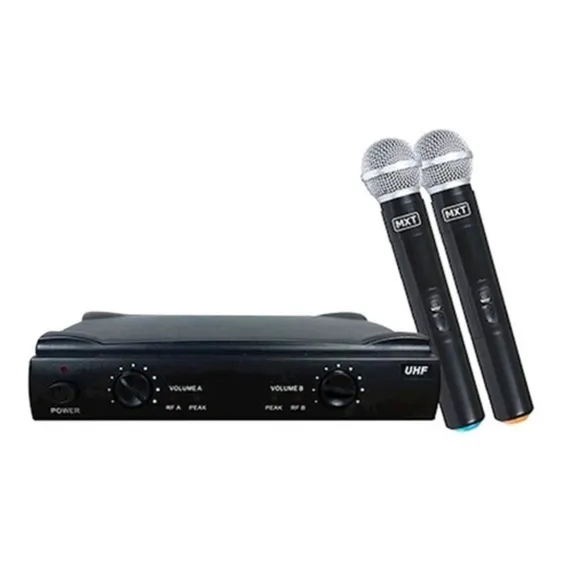 Microfone Mxt Uhf-302 Sem Fio Profissional Duplo Com Case Foto 1