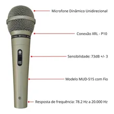 Microfone Profissional Carol Mud-515 Com Fio Champanhe Storm Foto mini  2