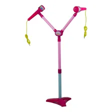 Microfone Rosa Infantil Duplo Pedestal Musical Efeitos Luz Foto mini 2