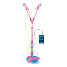 Microfone Rosa Infantil Duplo Pedestal Musical Efeitos Luz Foto mini 1