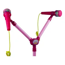 Microfone Rosa Infantil Duplo Pedestal Musical Efeitos Luz Foto mini 4
