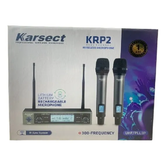 Microfone S/ Fio Karsect Krp2 Duplo Mão Bateria Recarregável Foto 1