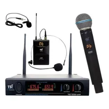 Microfone S/ Fio Tsi 1200 Cli Bastão Headset Lapela Uhf 96 C Cor Preto Foto  mini 1