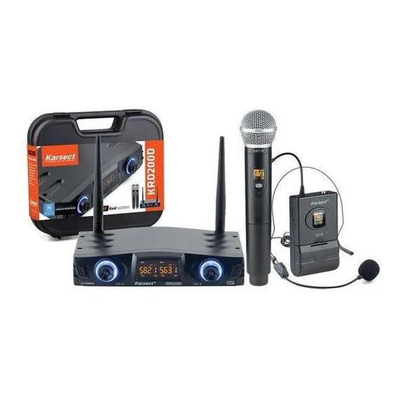 Microfone Sem Fio Com Headset Uhf Krd200 Dmh Karsect Cor Preto Foto 1