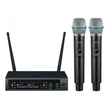 Microfone Sem Fio Duplo De Mão Uhf Amw Au58 C/ Estojo . Loja Cor Preto Foto  mini 1