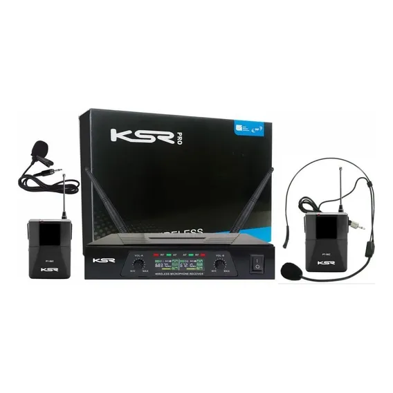 Microfone Sem Fio Duplo Ksr Uhf Headset + Transmissor - Loja Cor Preto Foto 1
