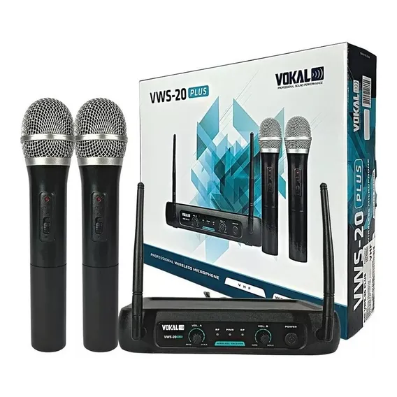 Microfone Sem Fio Duplo Vhf Profissional Vokal Vws-20 Plus Preto Foto 1