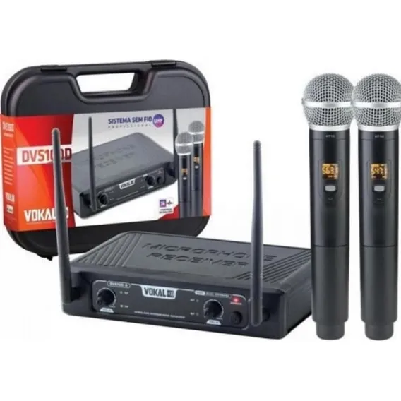 Microfone Sem Fio Duplo Vokal Dvs100 Dm Cor Preto Foto 1