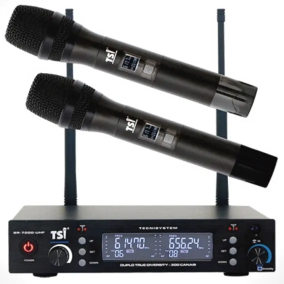Microfone Sem Fio Tsi Duplo Tsi-7000 Uhf 300 Canais Cor Preto Foto 1