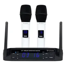Microfone S/fio Duplo Leson Branco Digital Profissional Foto  mini 1