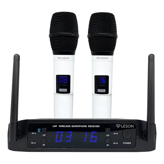 Microfone S/fio Duplo Leson Branco Digital Profissional Foto 1