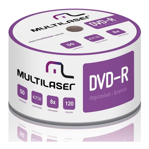 MÃdia Multilaser Dvd-r Printable 08x 4.7 Gb - Dv052 Foto 1