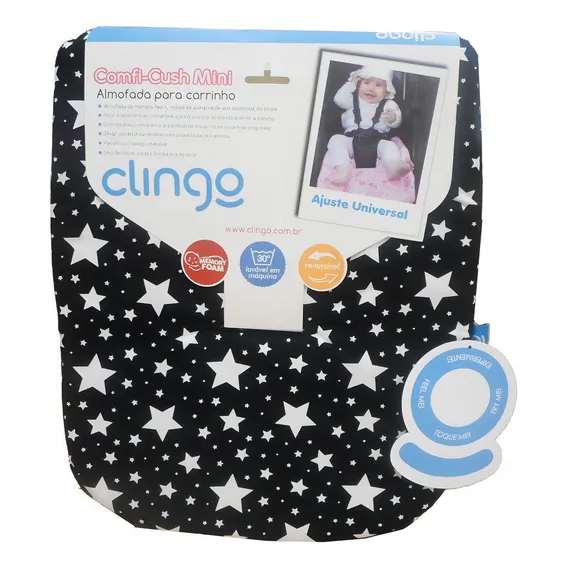 Mini Almofada Para Carrinho Comfi Stars Black White - Clingo Foto 1