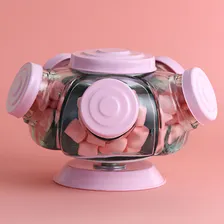 Mini Baleiro Rosa Vidro Retrô Giratório Colorido Decorativo Foto mini  2