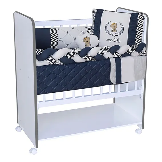 Mini Berço Bed Side New Baby Colchão Grade Móvel Cor Cinza Foto 1