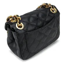 Mini Bolsa Feminina MatelassĂȘ Couro LegĂtimo Transversal Acambamento Dos Ferragens Ouro Cor Preto Desenho Do Tecido Matelass Foto mini 4