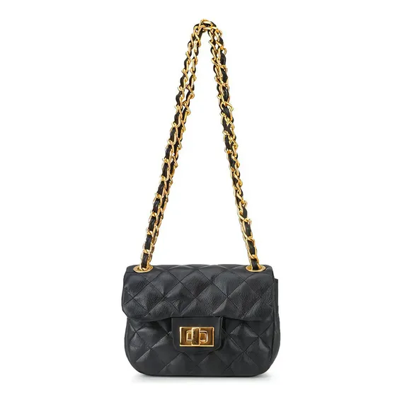 Mini Bolsa Feminina MatelassĂȘ Couro LegĂtimo Transversal Acambamento Dos Ferragens Ouro Cor Preto Desenho Do Tecido Matelass Foto 1