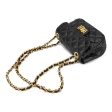 Mini Bolsa Feminina MatelassĂȘ Couro LegĂtimo Transversal Acambamento Dos Ferragens Ouro Cor Preto Desenho Do Tecido Matelass Foto mini 2