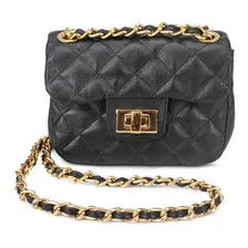 Mini Bolsa Feminina MatelassĂȘ Couro LegĂtimo Transversal Acambamento Dos Ferragens Ouro Cor Preto Desenho Do Tecido Matelass Foto mini 3