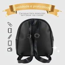 Mini Bolsa Mochila Feminina Mochilinhas De Costas Alça Otima Cor Preto Desenho Do Tecido Liso Foto mini  3