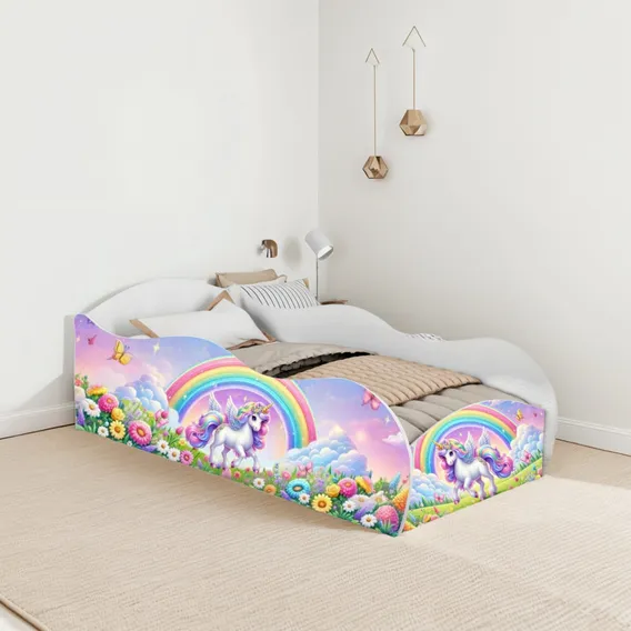 Mini Cama Carro Unicórnio Arco Iris Com Colchão Foto 1