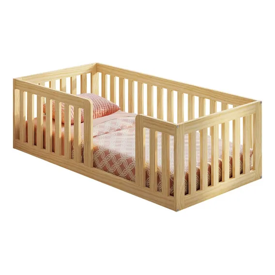 Mini Cama Montessoriana Madeira Maciça Com Grade Giulia Foto 1