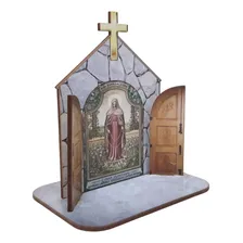 Mini Capela Orat贸rio Display Ns Das Lagrimas 12cm Mdf Madeir Foto mini 2