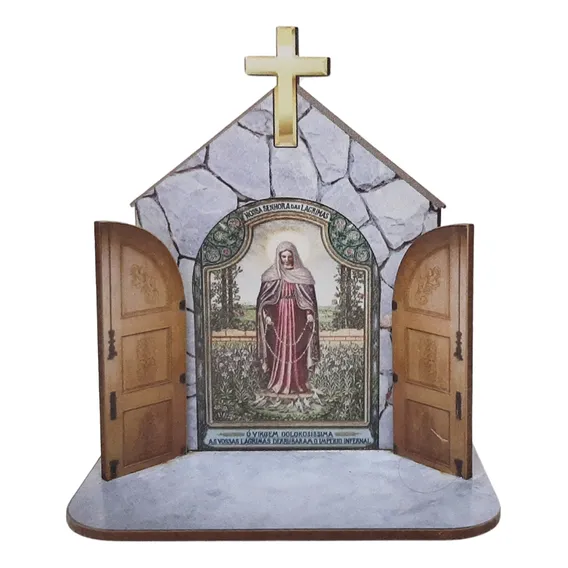 Mini Capela Orat贸rio Display Ns Das Lagrimas 12cm Mdf Madeir Foto 1