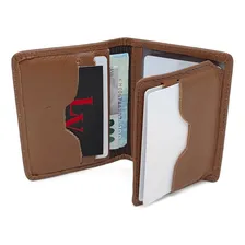 Mini Carteira Masculina De Couro LegĂtimo Porta CartĂ”es Cnh Cor Caramelo Foto mini 3