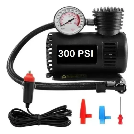 Mini Compressor De Ar Portatil Encher Pneu Carro 12v + Bicos Cor Preto Foto 1