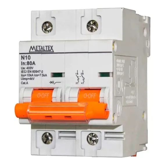 Mini Disjuntor Bipolar N10-2p80 10ka Curva C 80a Metaltex Foto 1