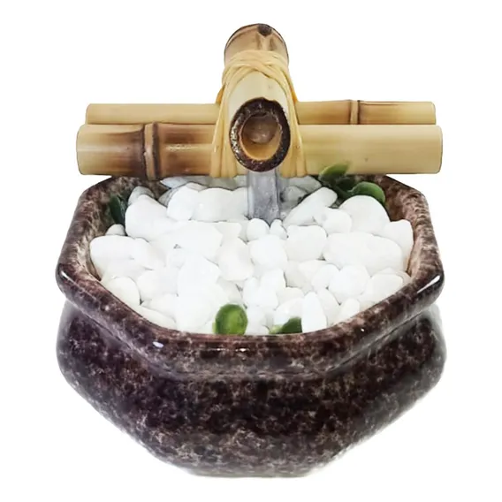Mini Fonte Água P/ Mesa C/ Bica Bambu Fsbmm A:9 L:12cm Cor Marrom-marmorizado Foto 1