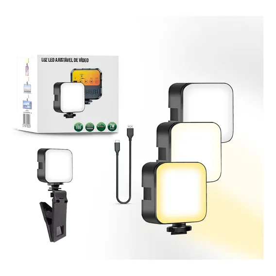 Mini Iluminador Led Portatil Blog P/ Câmera Celular Luz Painel Foto Vídeo Estrutura Preto Luz 3000k 6000k110v/220v Bivolt Foto 1