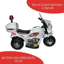 Mini Moto Elétrica Infantil Triciclo Criança Bateria 6V Importway BW002-B Branco Polícia Bivolt Foto mini  2