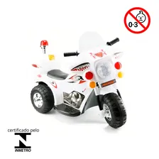 Mini Moto Elétrica Infantil Triciclo Criança Bateria 6V Importway BW002-B Branco Polícia Bivolt Foto mini 4